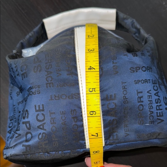 Versace Blue Nylon with White Leather Mini Bag with Elegant Logo Design - Picture 12 of 16